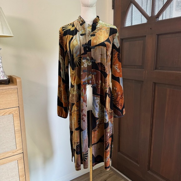 Clio Jackets & Blazers - VTG 90s Y2K CLIO Velvet Duster Kimono Dragon Asian Mandarin Vamp Velour | PL